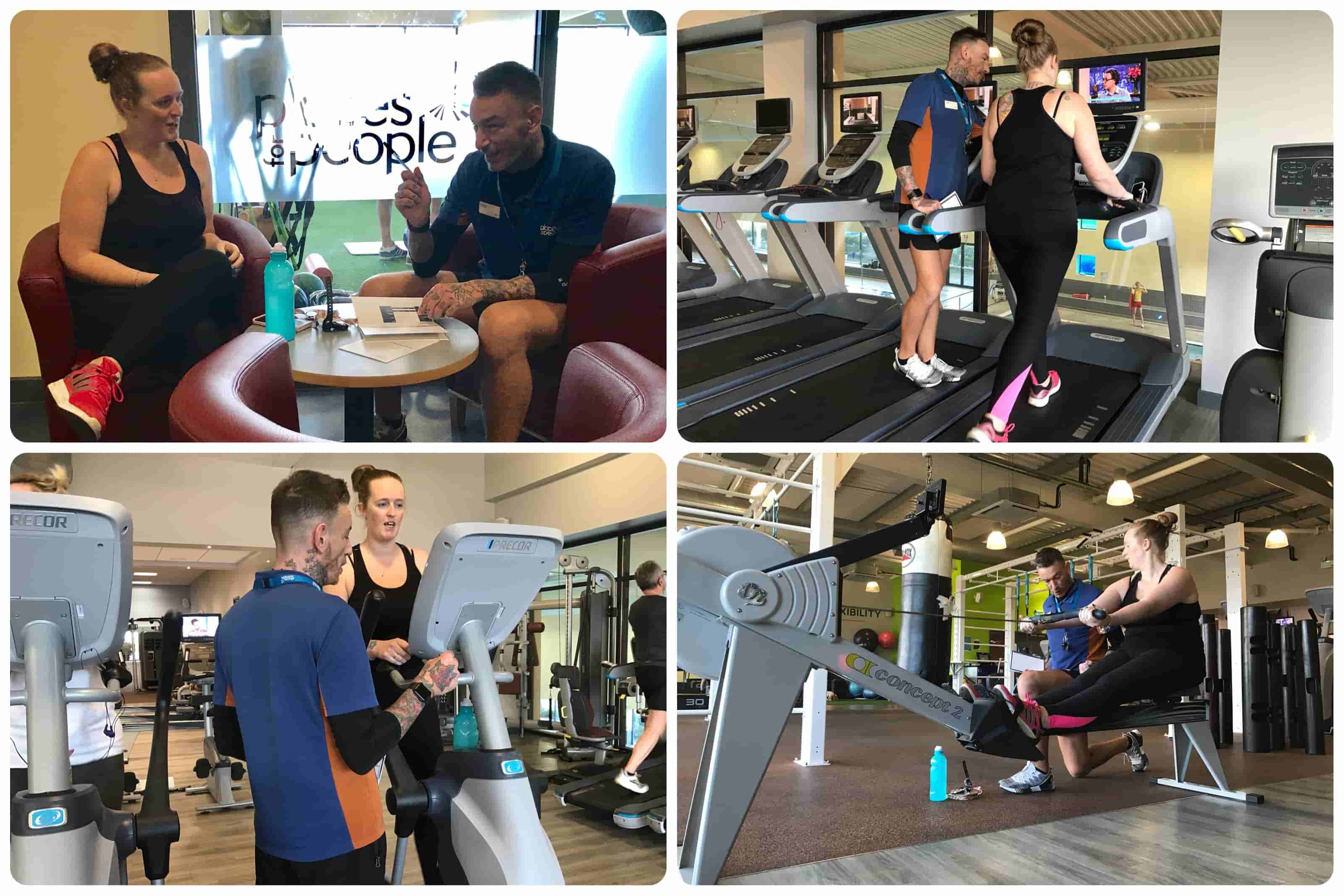 montage of photos showing john & layla working out